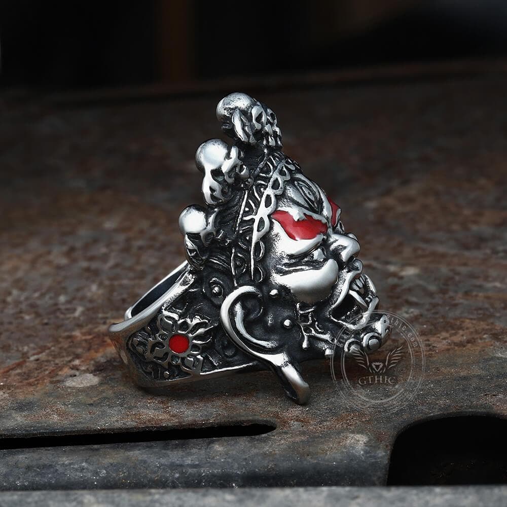 Buddha God of Wealth Stainless Steel Skull Ring