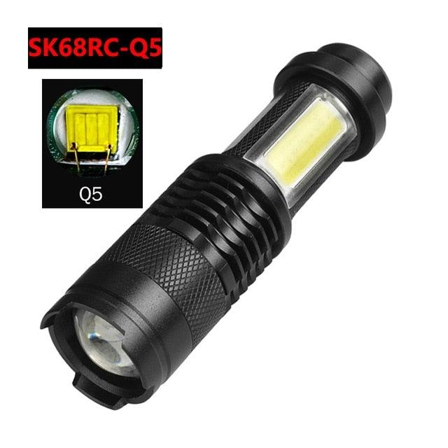 Built in battery XP-G Q5 Zoom Focus Mini led Flashlight Torch Lamp Lantern 2000 Lumen Adjustable Penlight Waterproof T6 light  Focus IP65 Water-Resistant Portable for Indoor and Outdoor Camping Hiking