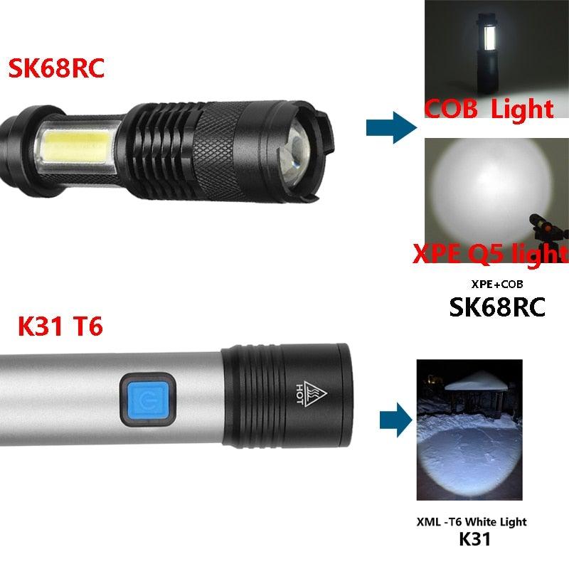 Built in battery XP-G Q5 Zoom Focus Mini led Flashlight Torch Lamp Lantern 2000 Lumen Adjustable Penlight Waterproof T6 light  Focus IP65 Water-Resistant Portable for Indoor and Outdoor Camping Hiking