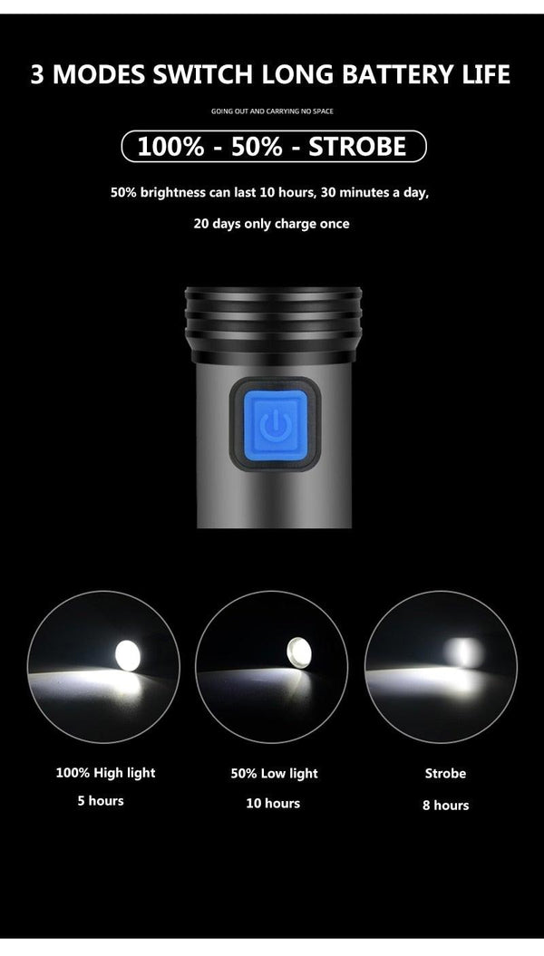 Built in battery XP-G Q5 Zoom Focus Mini led Flashlight Torch Lamp Lantern 2000 Lumen Adjustable Penlight Waterproof T6 light  Focus IP65 Water-Resistant Portable for Indoor and Outdoor Camping Hiking