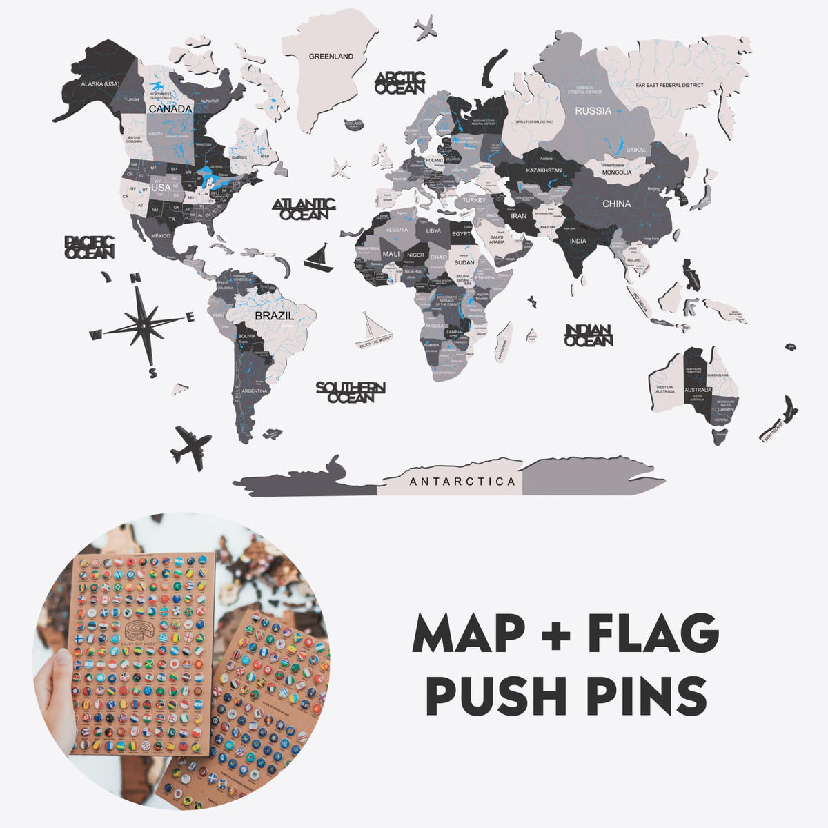 Bundle: Colored Map and Flags Pins