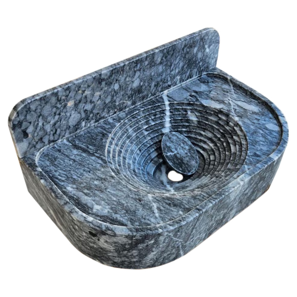 Bursa Gray Marble Wall-Mount Bathroom Sink with 6