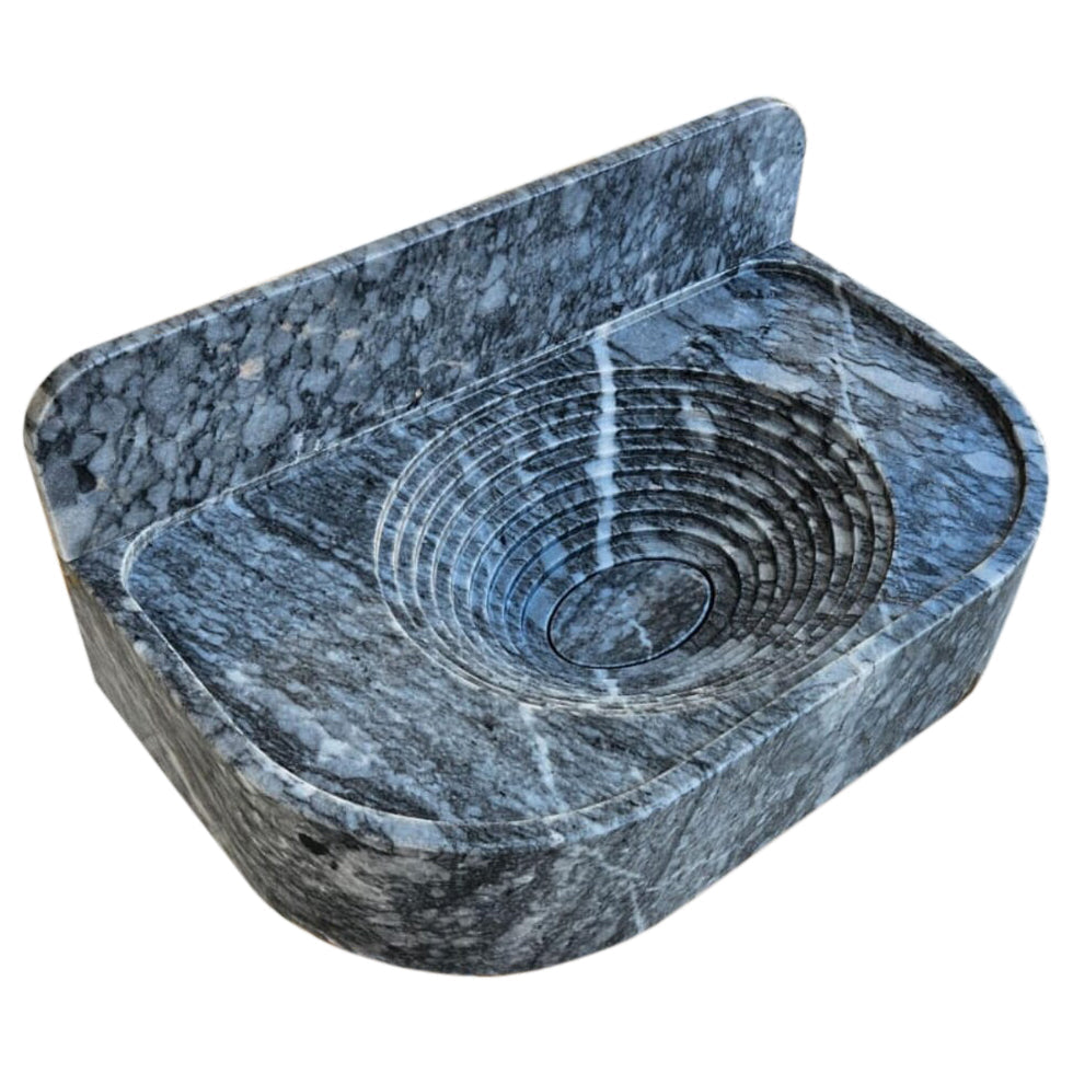 Bursa Gray Marble Wall-Mount Bathroom Sink with 6