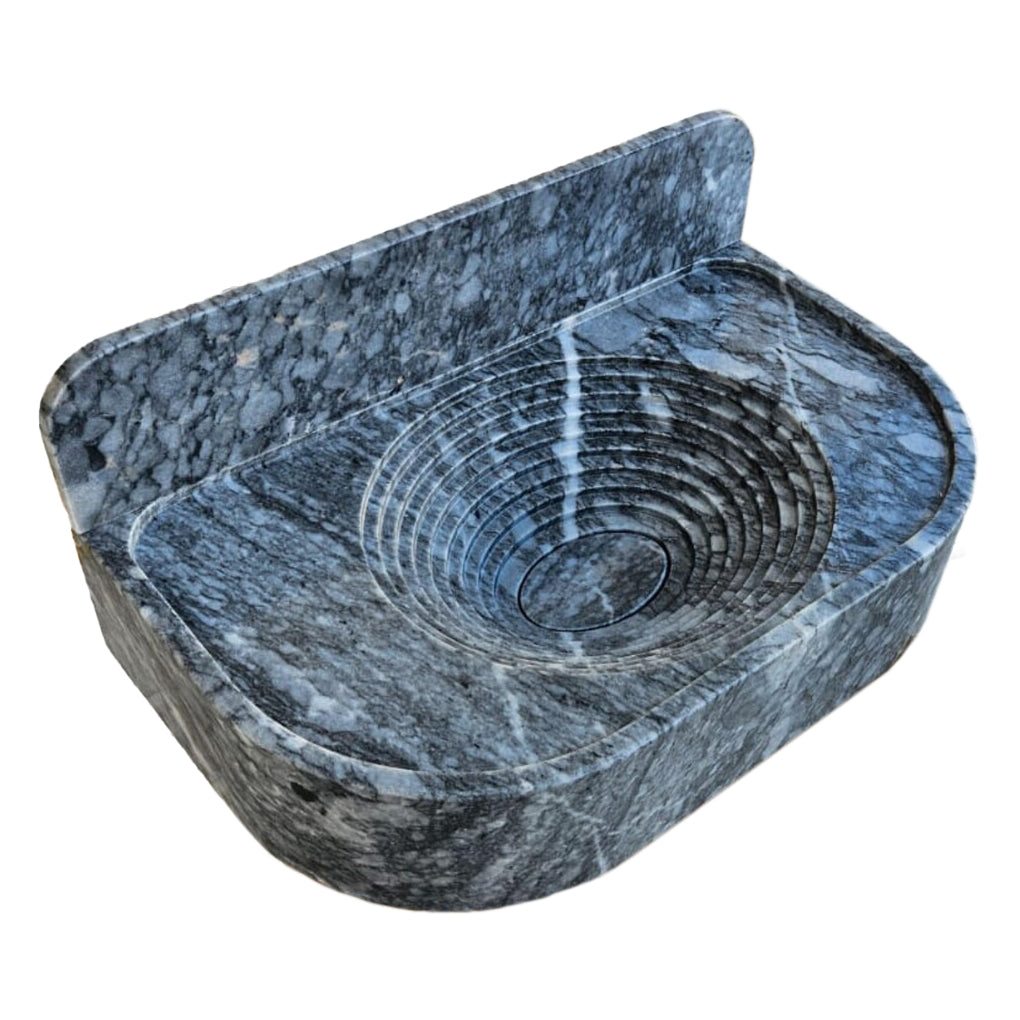 Bursa Gray Marble Wall-Mount Bathroom Sink with 6