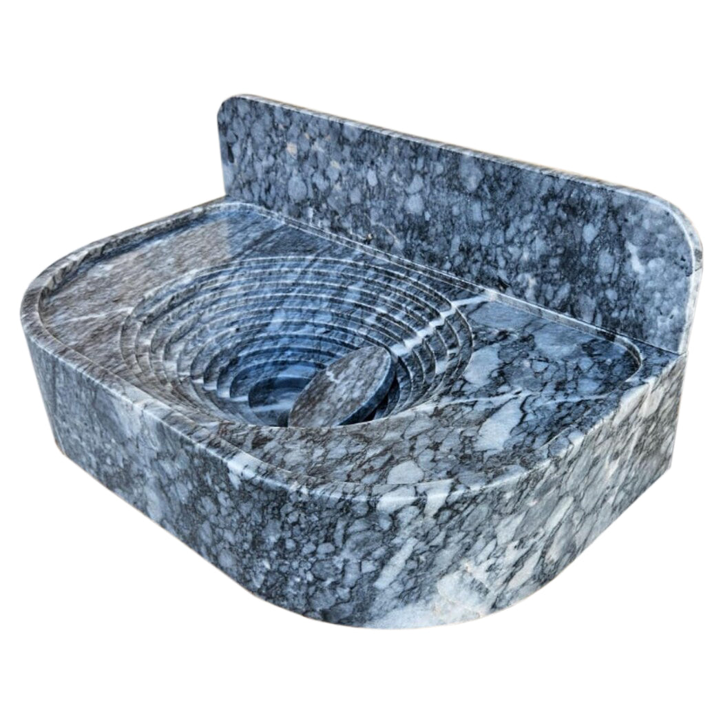 Bursa Gray Marble Wall-Mount Bathroom Sink with 6