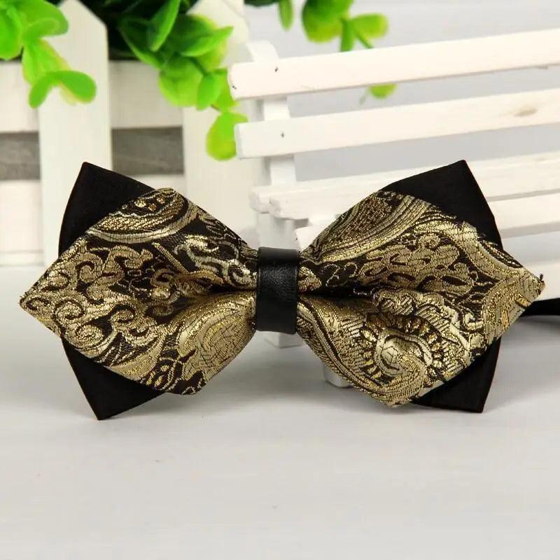 Business Black Golden Butterfly Men Bowtie Luxury Double Layer Pointed Classic Bow Tie Lovely Men Gift For Office And Meetings