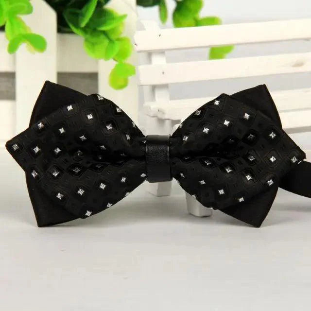 Business Black Golden Butterfly Men Bowtie Luxury Double Layer Pointed Classic Bow Tie Lovely Men Gift For Office And Meetings