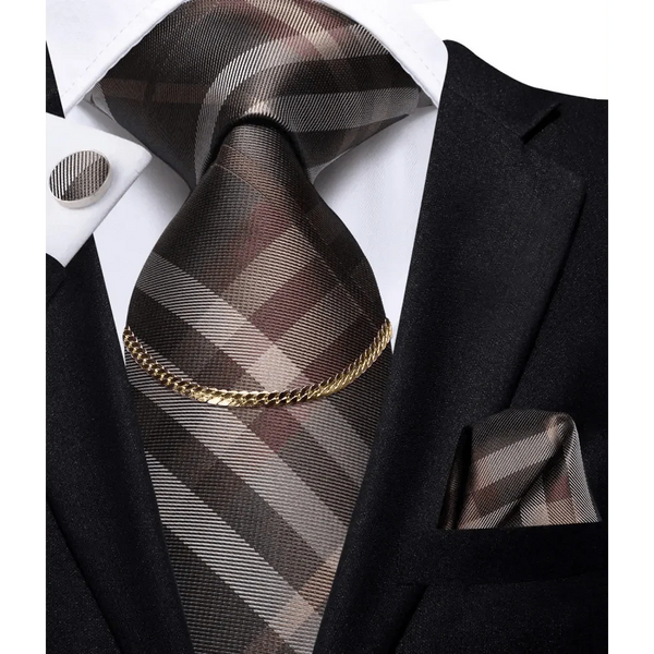 Business Black Silk Necktie Chain Classic Tie Square Handkerchief Elegant Cufflink Wedding Formal Neckties For Men