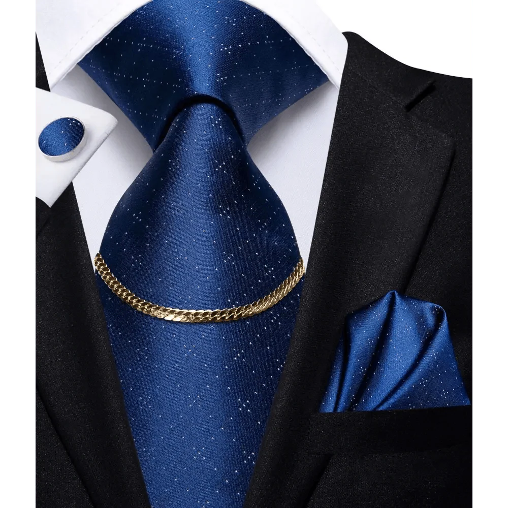 Business Black Silk Necktie Chain Classic Tie Square Handkerchief Elegant Cufflink Wedding Formal Neckties For Men