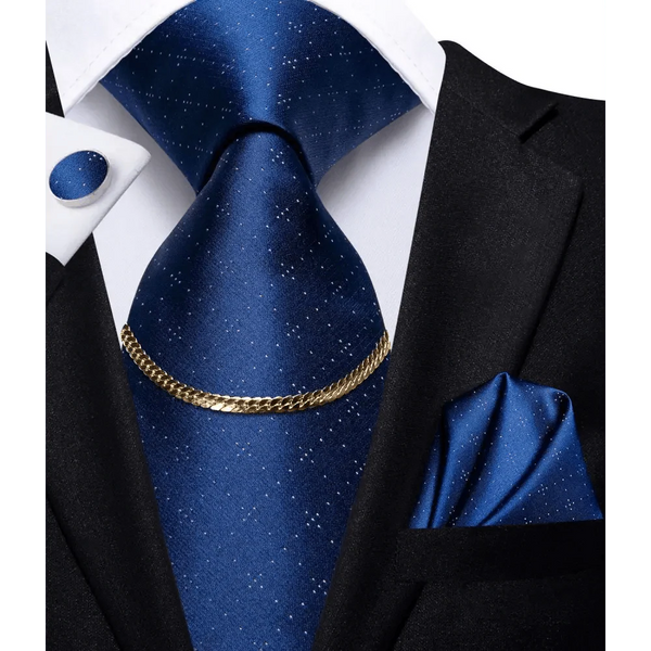 Business Black Silk Necktie Chain Classic Tie Square Handkerchief Elegant Cufflink Wedding Formal Neckties For Men