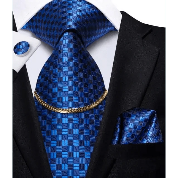 Business Black Silk Necktie Chain Classic Tie Square Handkerchief Elegant Cufflink Wedding Formal Neckties For Men