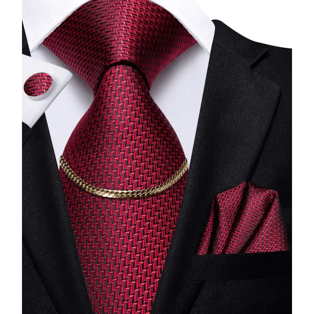 Business Black Silk Necktie Chain Classic Tie Square Handkerchief Elegant Cufflink Wedding Formal Neckties For Men