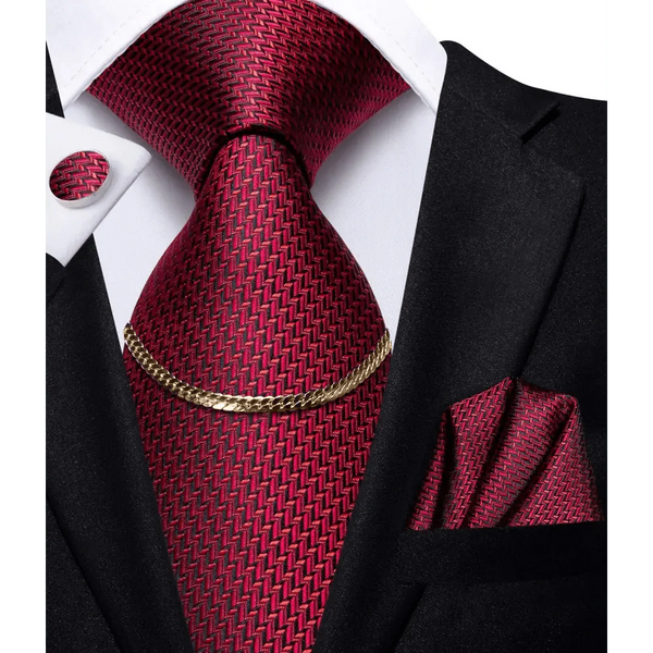 Business Black Silk Necktie Chain Classic Tie Square Handkerchief Elegant Cufflink Wedding Formal Neckties For Men