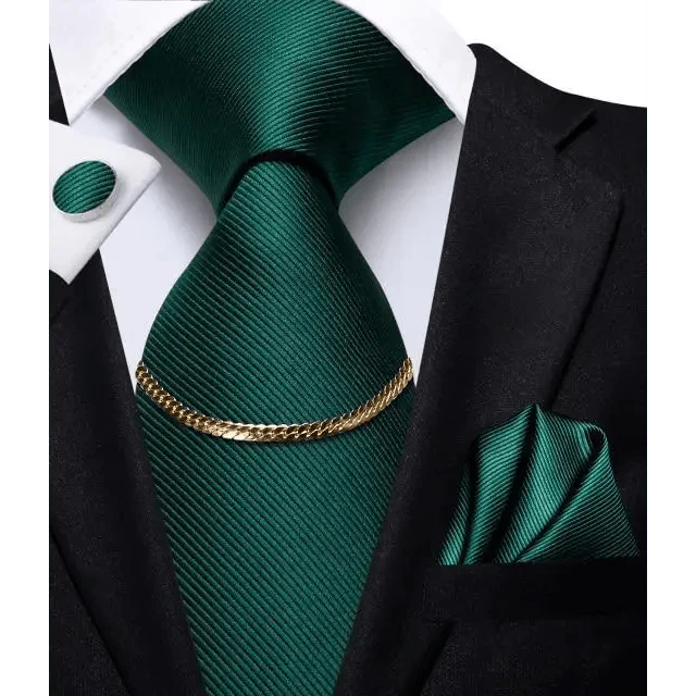 Business Black Silk Necktie Chain Classic Tie Square Handkerchief Elegant Cufflink Wedding Formal Neckties For Men