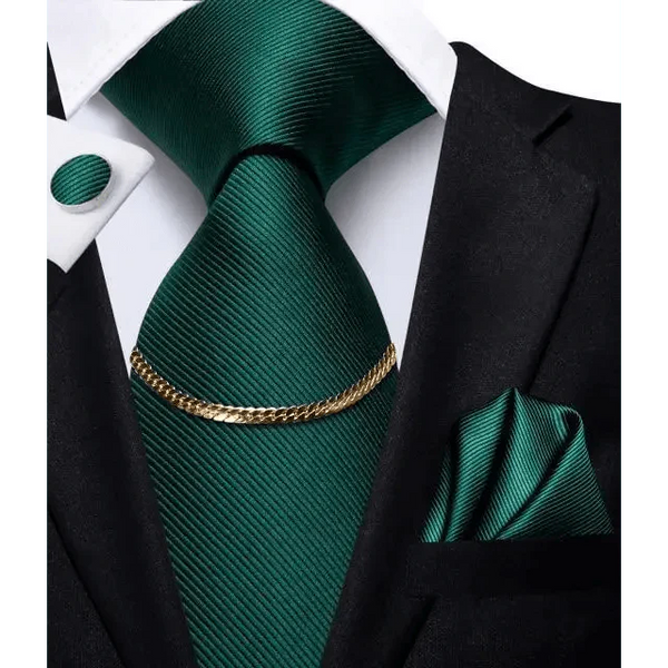 Business Black Silk Necktie Chain Classic Tie Square Handkerchief Elegant Cufflink Wedding Formal Neckties For Men