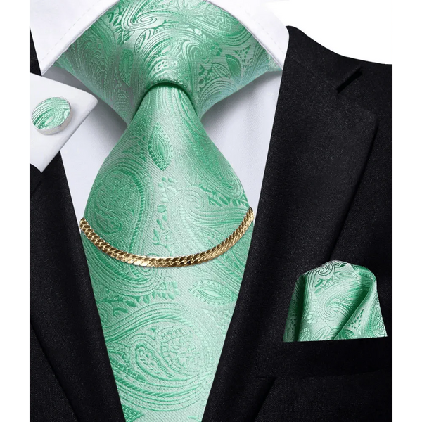 Business Black Silk Necktie Chain Classic Tie Square Handkerchief Elegant Cufflink Wedding Formal Neckties For Men