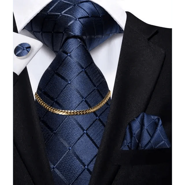 Business Black Silk Necktie Chain Classic Tie Square Handkerchief Elegant Cufflink Wedding Formal Neckties For Men