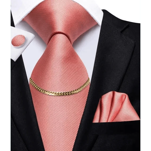 Business Black Silk Necktie Chain Classic Tie Square Handkerchief Elegant Cufflink Wedding Formal Neckties For Men