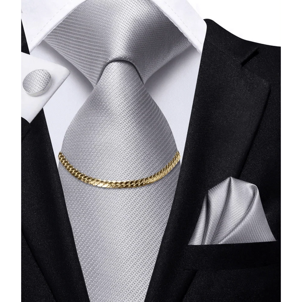 Business Black Silk Necktie Chain Classic Tie Square Handkerchief Elegant Cufflink Wedding Formal Neckties For Men