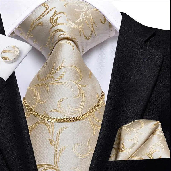 Business Black Silk Necktie Chain Classic Tie Square Handkerchief Elegant Cufflink Wedding Formal Neckties For Men