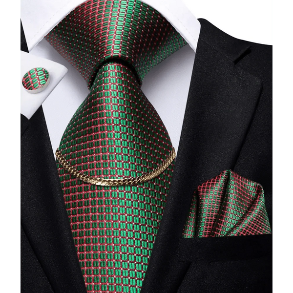 Business Black Silk Necktie Chain Classic Tie Square Handkerchief Elegant Cufflink Wedding Formal Neckties For Men