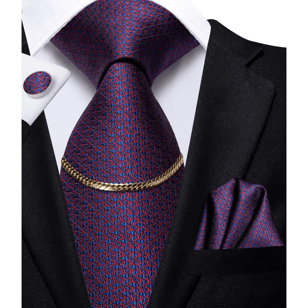 Business Black Silk Necktie Chain Classic Tie Square Handkerchief Elegant Cufflink Wedding Formal Neckties For Men