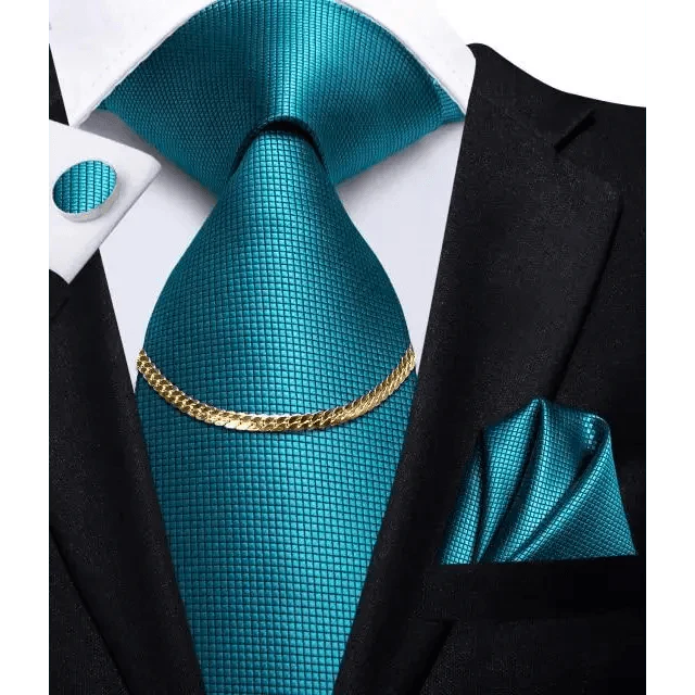 Business Black Silk Necktie Chain Classic Tie Square Handkerchief Elegant Cufflink Wedding Formal Neckties For Men