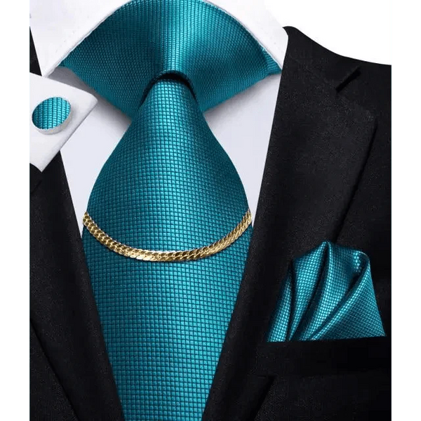 Business Black Silk Necktie Chain Classic Tie Square Handkerchief Elegant Cufflink Wedding Formal Neckties For Men