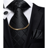 Business Black Silk Necktie Chain Classic Tie Square Handkerchief Elegant Cufflink Wedding Formal Neckties For Men