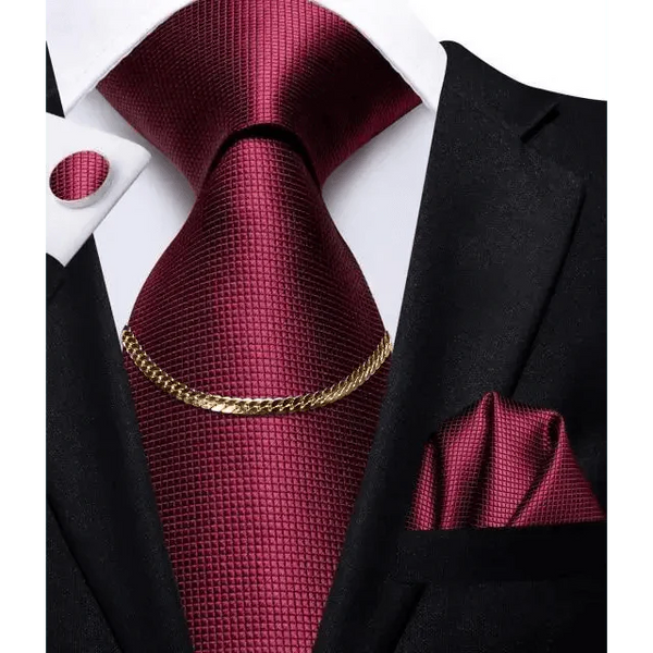 Business Black Silk Necktie Chain Classic Tie Square Handkerchief Elegant Cufflink Wedding Formal Neckties For Men