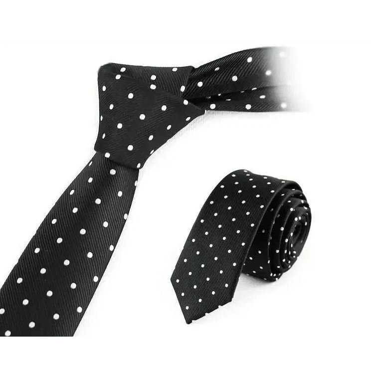 Business Black Skinny Ties Polyester Silk Necktie For Men Washable Formal Office Simple Design Necties Solid Color Skinny Tie Slim Necktie For Men