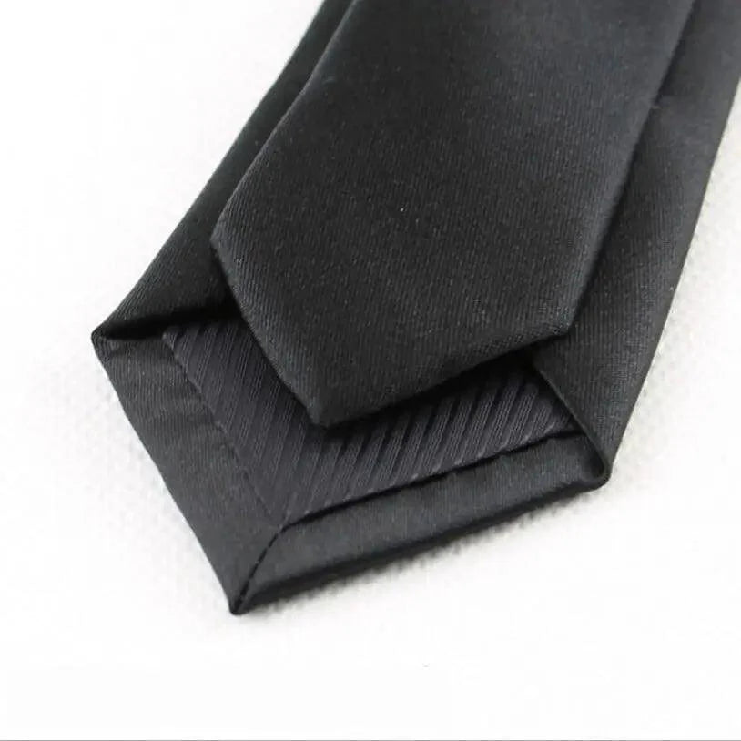 Business Black Skinny Ties Polyester Silk Necktie For Men Washable Formal Office Simple Design Necties Solid Color Skinny Tie Slim Necktie For Men