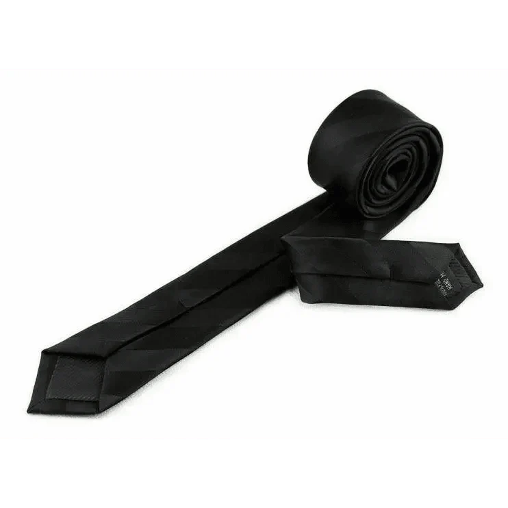 Business Black Skinny Ties Polyester Silk Necktie For Men Washable Formal Office Simple Design Necties Solid Color Skinny Tie Slim Necktie For Men