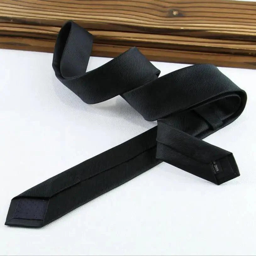 Business Black Skinny Ties Polyester Silk Necktie For Men Washable Formal Office Simple Design Necties Solid Color Skinny Tie Slim Necktie For Men