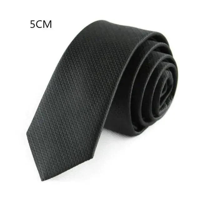 Business Black Skinny Ties Polyester Silk Necktie For Men Washable Formal Office Simple Design Necties Solid Color Skinny Tie Slim Necktie For Men