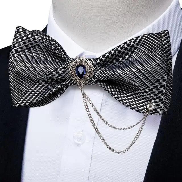 Business Elegant Gold Black Pattern Elegant Wedding Silk Bowtie Men Butterfly Fashion Bow Ties Pocket Square Classic Business Tuxedo Wedding Bowties Handkerchief Set