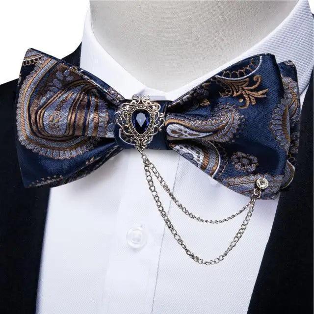 Business Elegant Gold Black Pattern Elegant Wedding Silk Bowtie Men Butterfly Fashion Bow Ties Pocket Square Classic Business Tuxedo Wedding Bowties Handkerchief Set