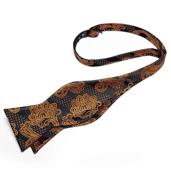 Business Elegant Gold Black Pattern Elegant Wedding Silk Bowtie Men Butterfly Fashion Bow Ties Pocket Square Classic Business Tuxedo Wedding Bowties Handkerchief Set