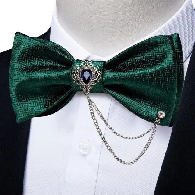 Business Elegant Gold Black Pattern Elegant Wedding Silk Bowtie Men Butterfly Fashion Bow Ties Pocket Square Classic Business Tuxedo Wedding Bowties Handkerchief Set