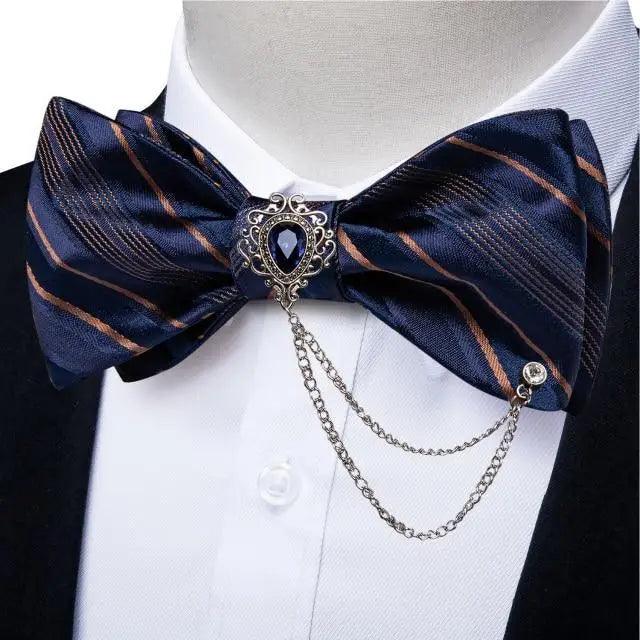 Business Elegant Gold Black Pattern Elegant Wedding Silk Bowtie Men Butterfly Fashion Bow Ties Pocket Square Classic Business Tuxedo Wedding Bowties Handkerchief Set