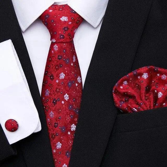 Business Men Silk Necktie Cufflinks Set Luxury Design Necktie With Handkerchief Necktie For Casual And Daily Wear Classic Men Flower Ties Wedding Handkerchief Cufflinks Set
