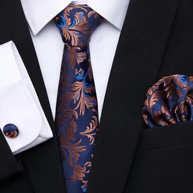 Business Men Silk Necktie Cufflinks Set Luxury Design Necktie With Handkerchief Necktie For Casual And Daily Wear Classic Men Flower Ties Wedding Handkerchief Cufflinks Set