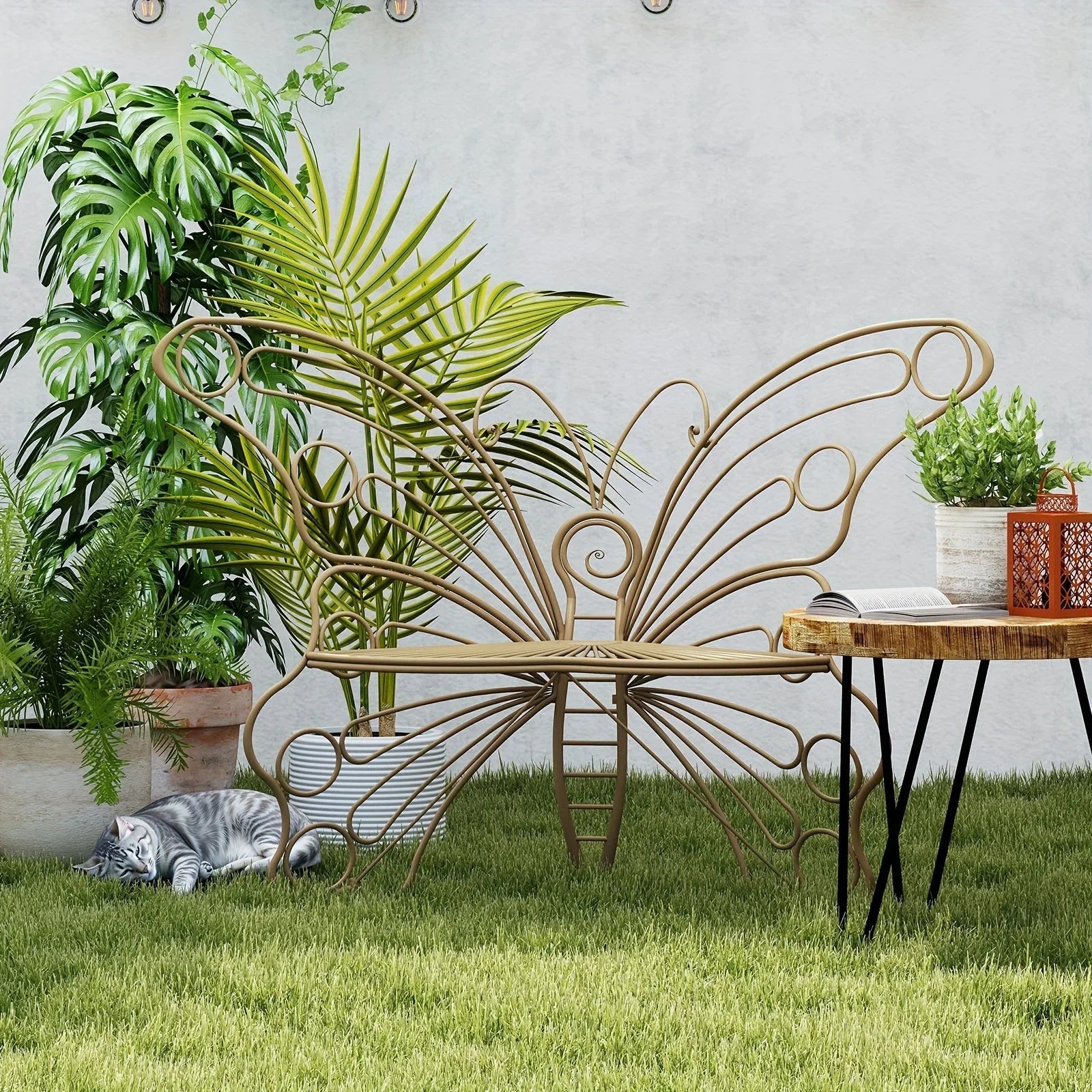 Butterfly Metal Garden Bench with Handcrafted Back Support