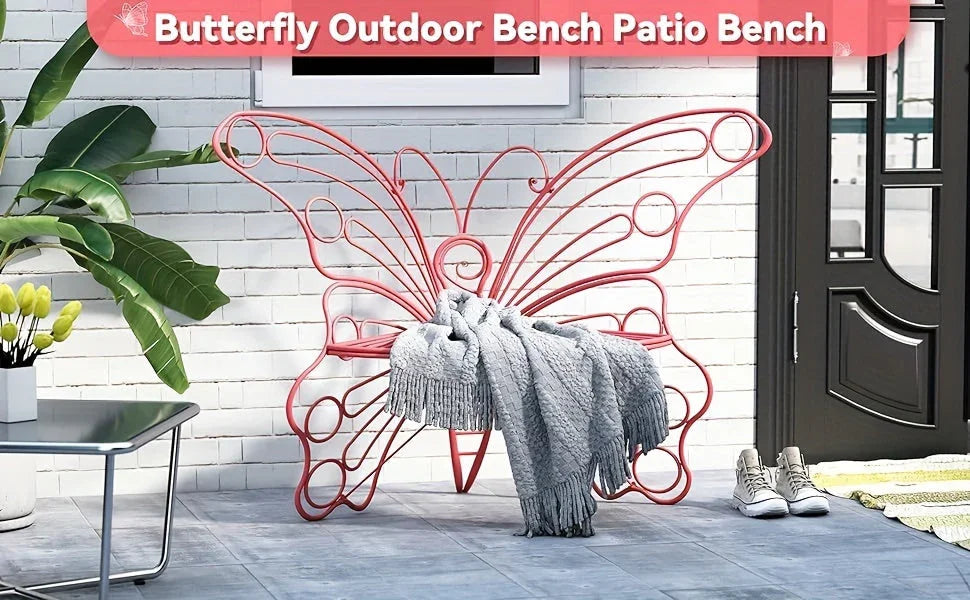 Butterfly Metal Garden Bench with Handcrafted Back Support