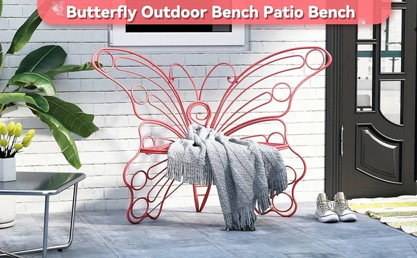 Butterfly Metal Garden Bench with Handcrafted Back Support