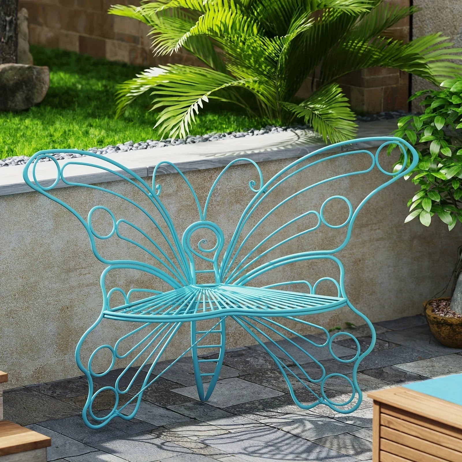 Butterfly Metal Garden Bench with Handcrafted Back Support