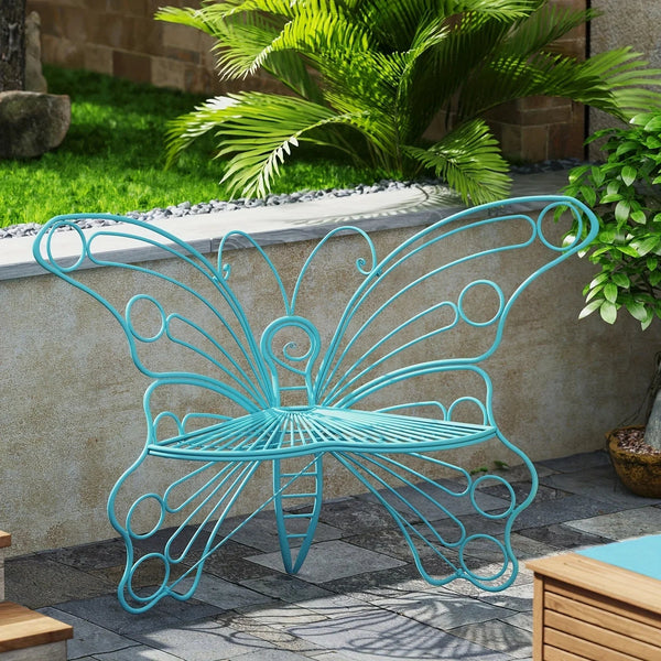 Butterfly Metal Garden Bench with Handcrafted Back Support