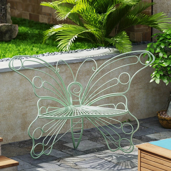 Butterfly Metal Garden Bench with Handcrafted Back Support