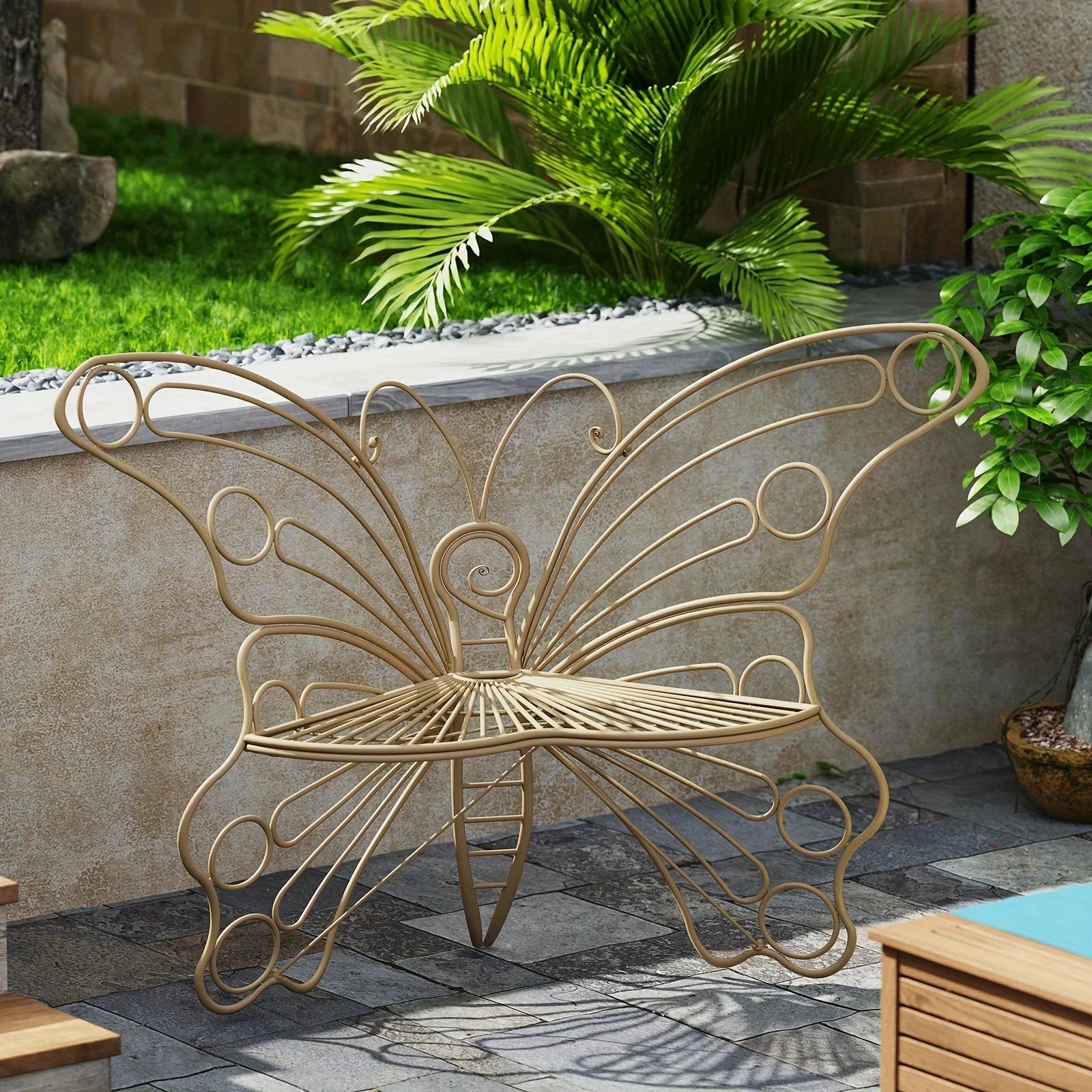 Butterfly Metal Garden Bench with Handcrafted Back Support