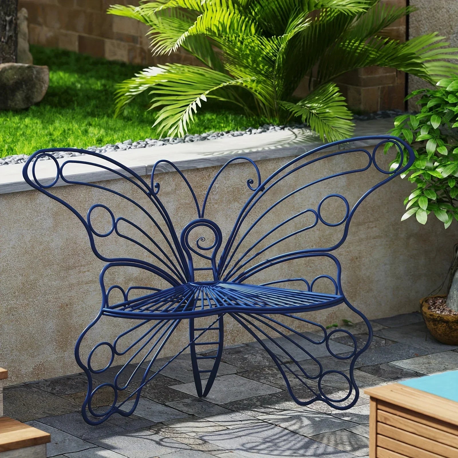 Butterfly Metal Garden Bench with Handcrafted Back Support